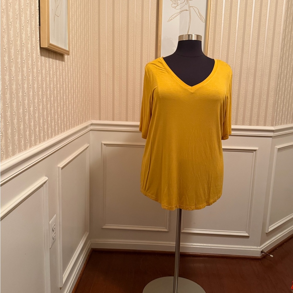 Ashley Stewart V-Neck Short Sleeve Top - Mustard